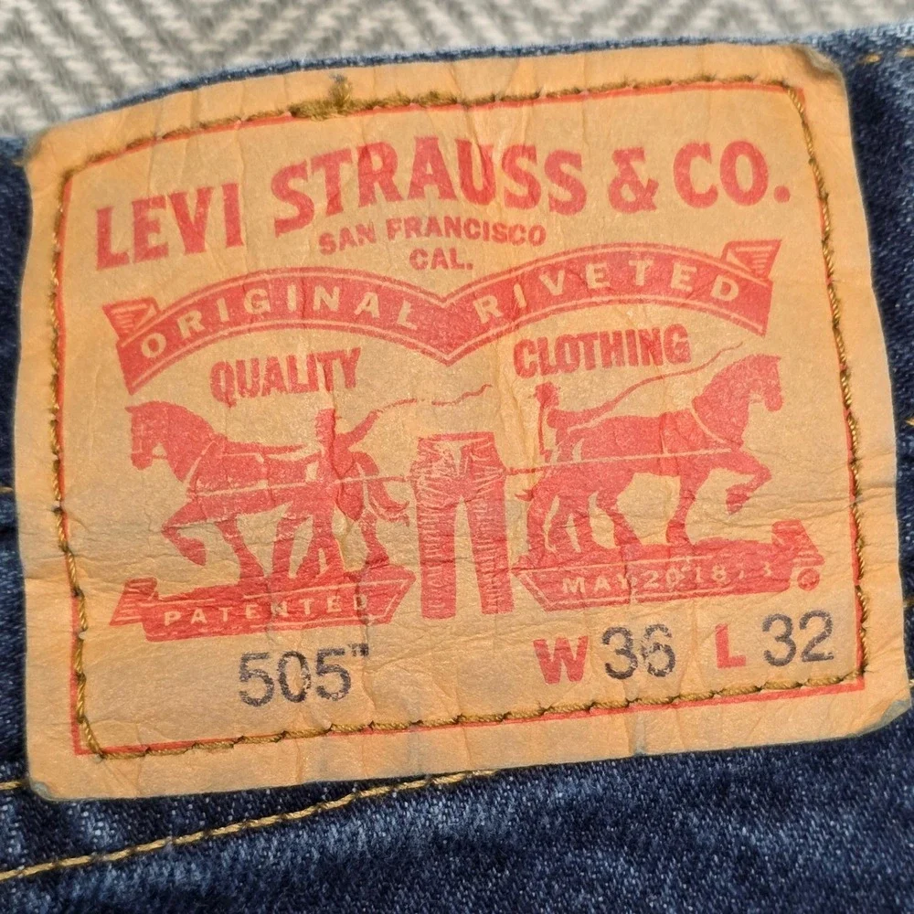 Levis 505 Regular Fit Straight Leg Jeans Mens‎ 36x32 Dark Indigo Blue Denim
